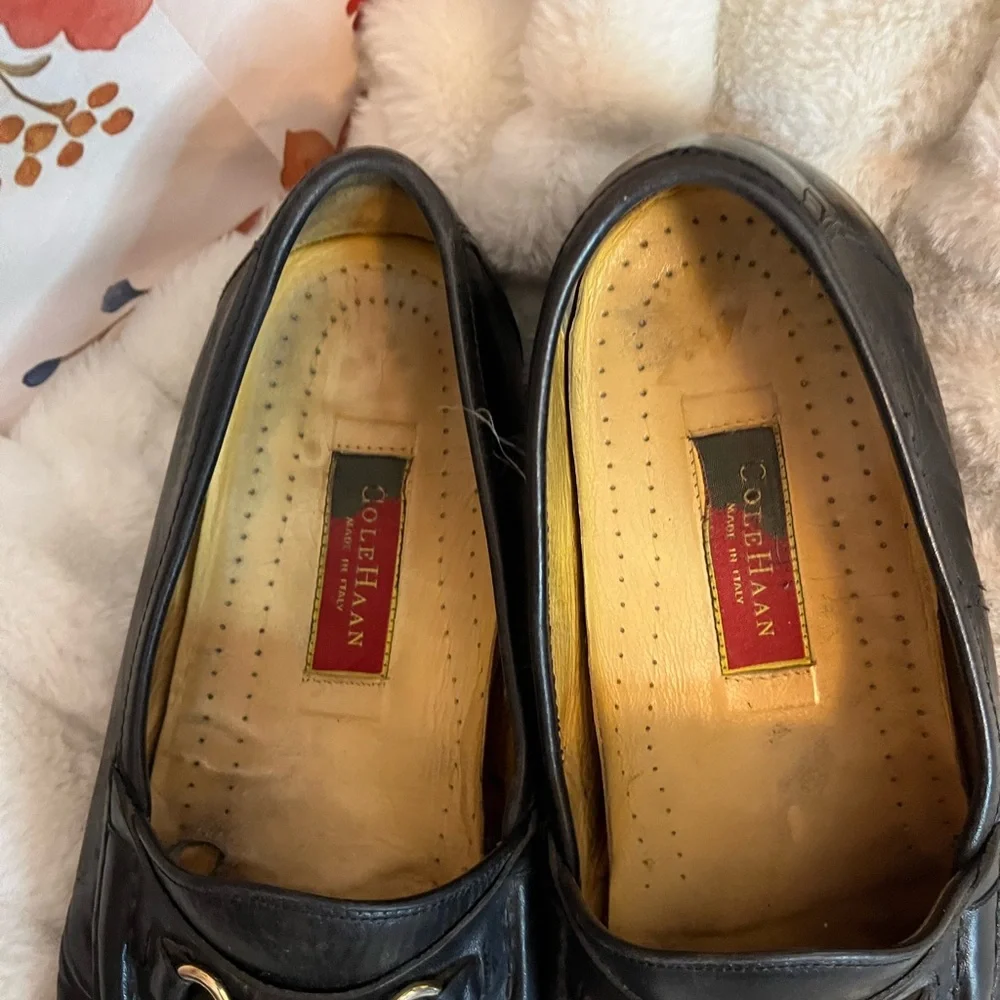 Cole Haan Mens 13M Black Gold Chain Accent Slip On City C01062 Work Loafers